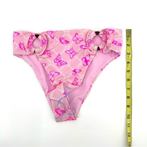 ASOS DESIGN ring high leg high waist bikini bottom in pink butterfly Size US 4 - Picture 6 of 7